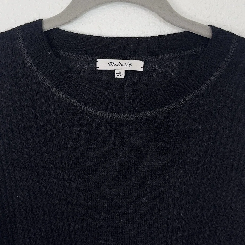 Madewell Black Ribbed Alpaca Blend Crew Neck Oversize Fit Sweater Womens L